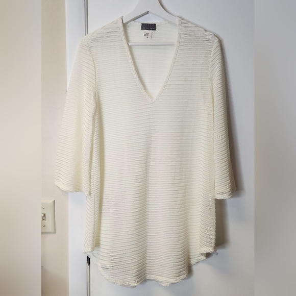Jordan Taylor Swim Cover Up Mesh Tunic Bell Sleeve In Ivory Size M - Picture 2 of 11